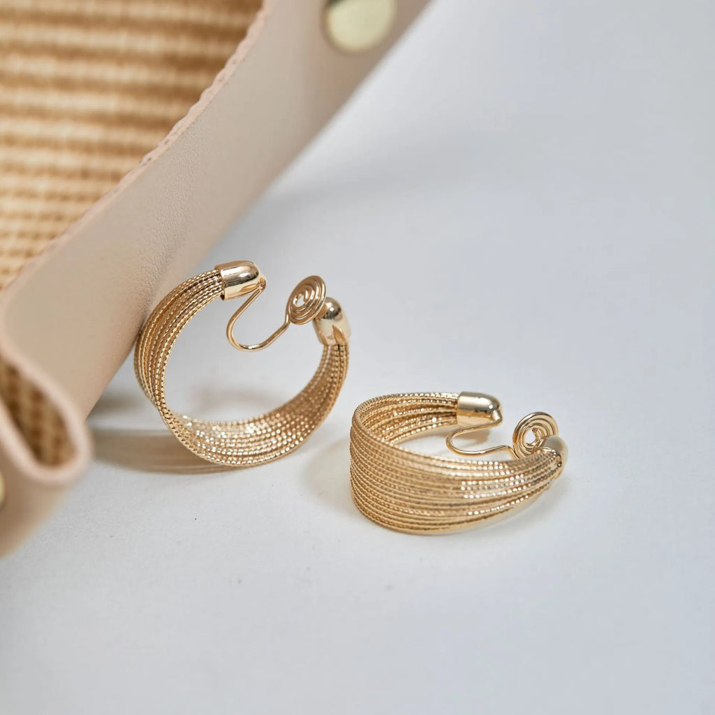 Geometric multi-layer copper earrings with electroplated silver or gold finish options