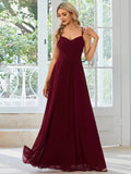 Women's long sling banquet dress with pleating detail in A-line silhouette, available in multiple colours