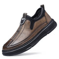 Men's solid colour casual leather shoes with round toe in black and brown options