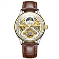 Men's waterproof automatic mechanical watch with 16mm thickness and leather strap