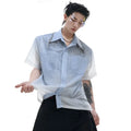 Blue gradient men's casual shirt with half sleeves and loose fit for summer