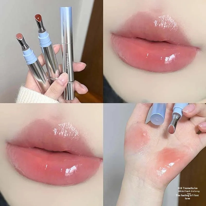 Mirror Water Light lipstick in six ice colours showing 12.9cm length and semi-transparent finish
