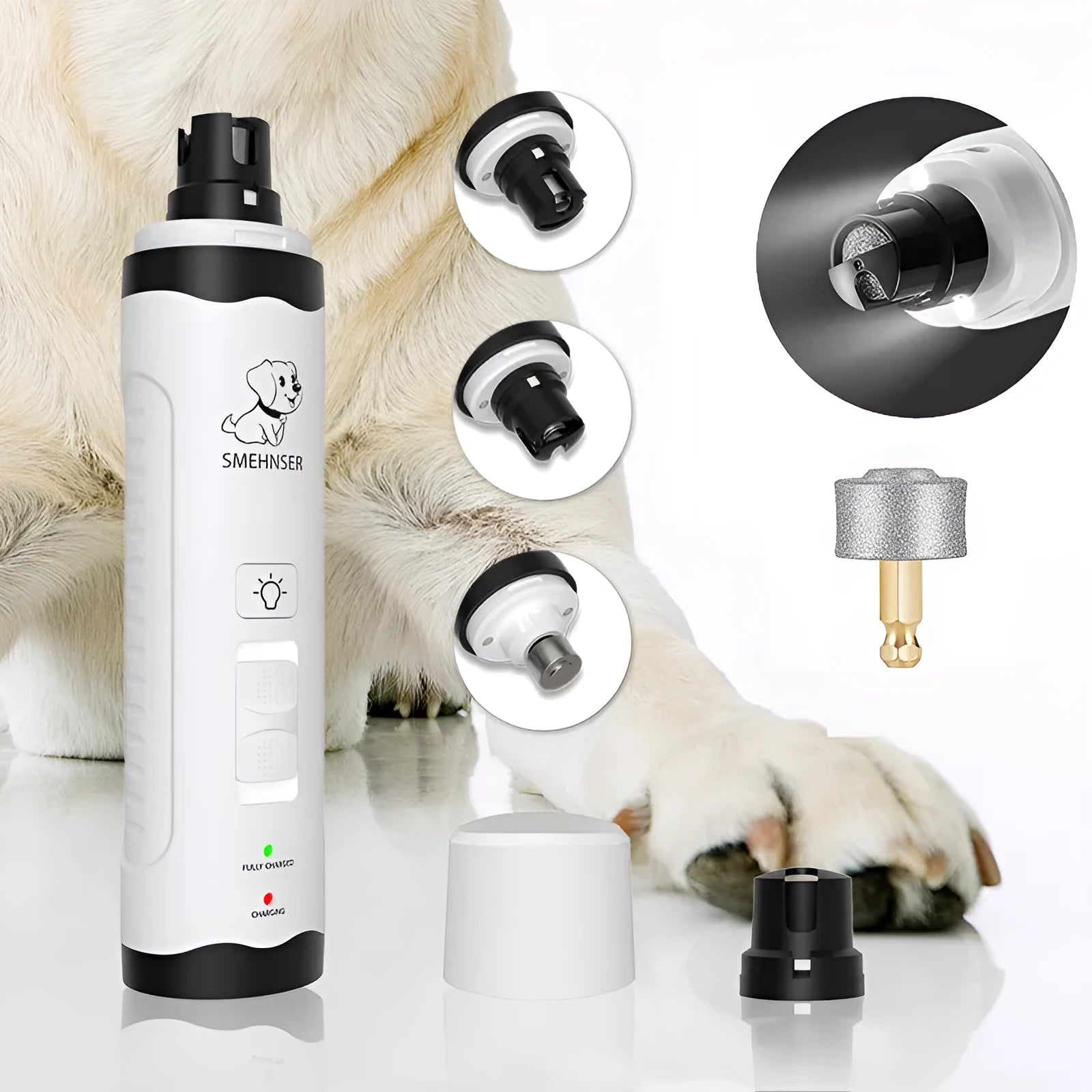Automatic electric dog nail grinder with LED indicators and dust collection chamber