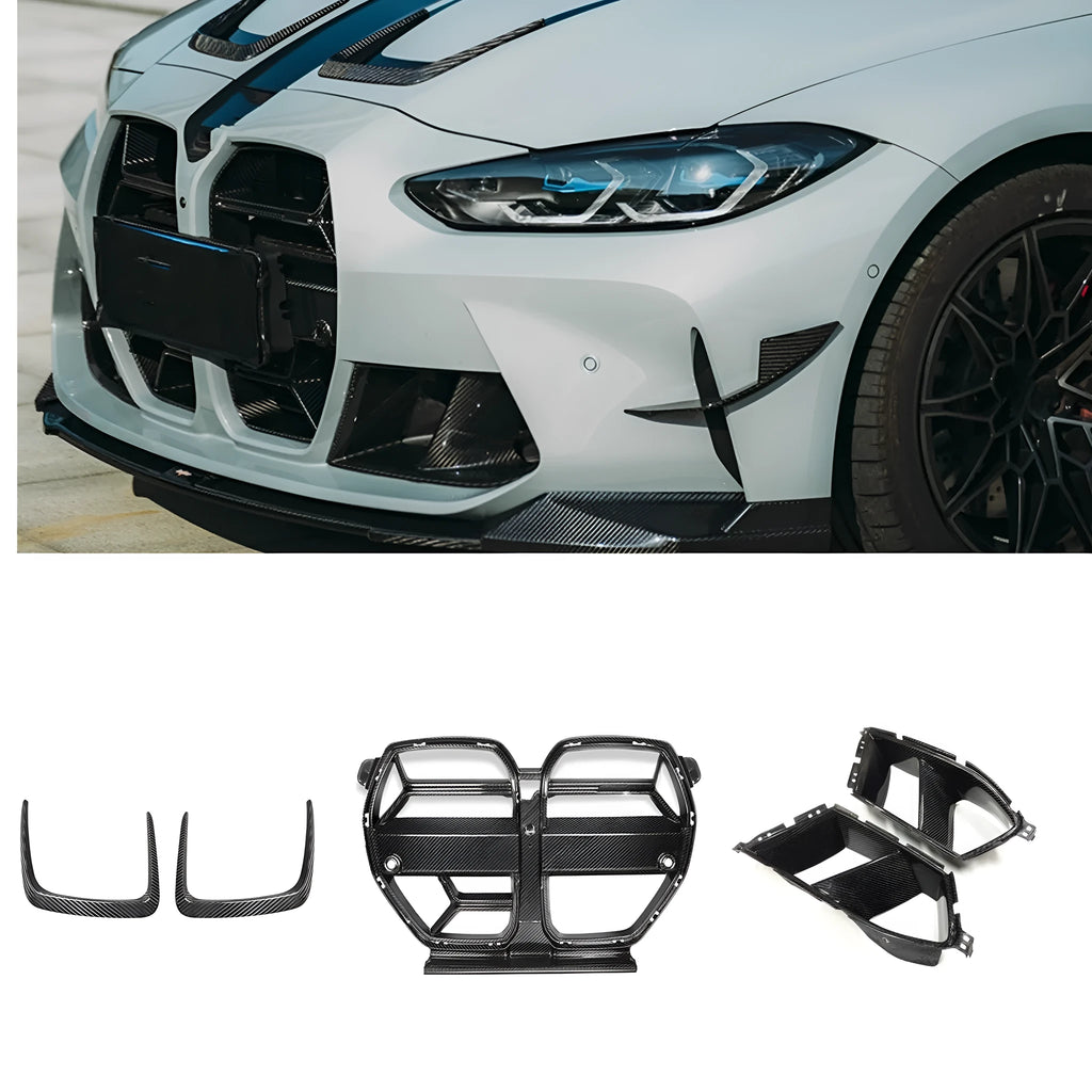 Black dry carbon fibre front bumper grille for BMW M3 M4 G80 G82 models