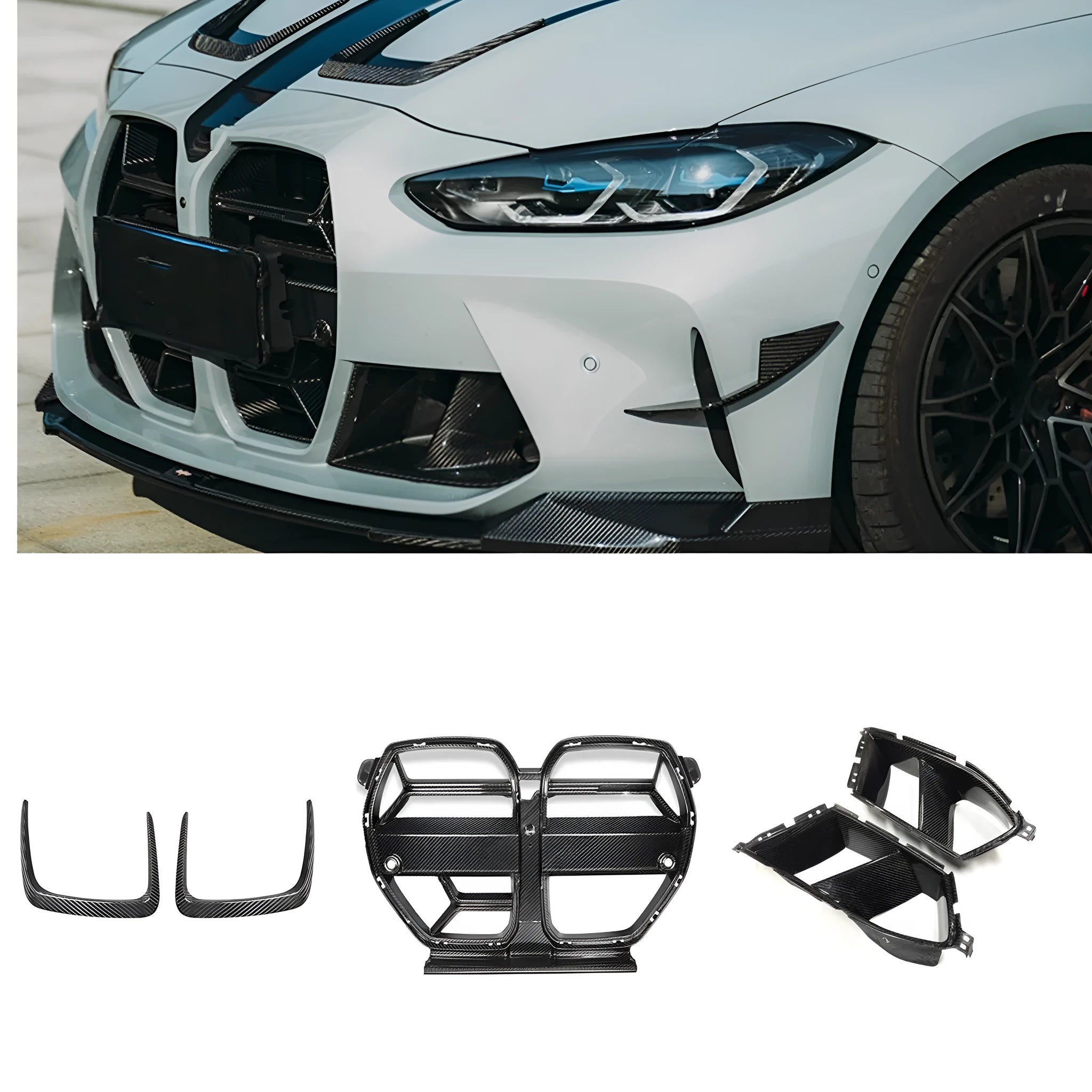 Black dry carbon fibre front bumper grille for BMW M3 M4 G80 G82 models