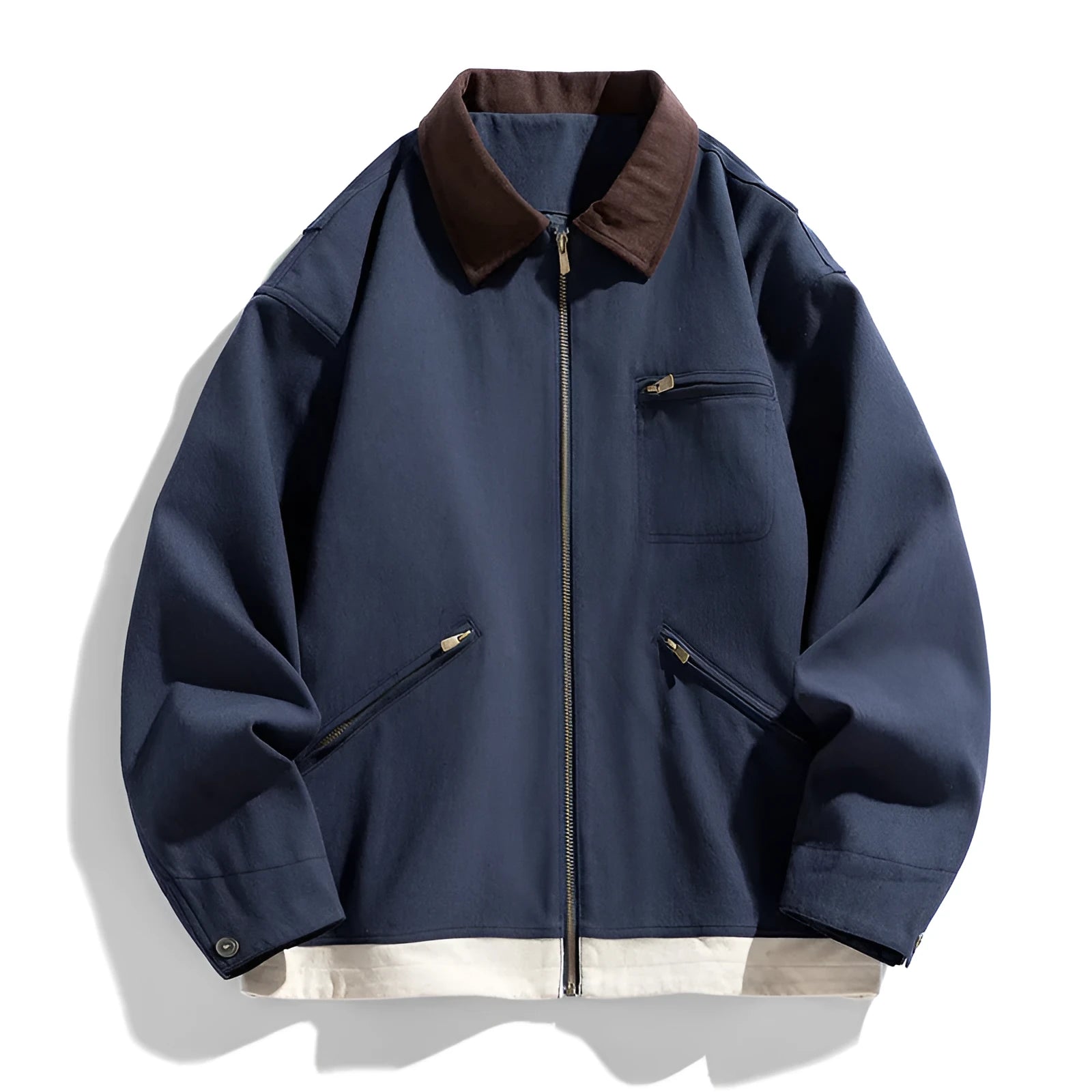 Men's Korean style retro workwear jacket with contrast lapels and side pockets