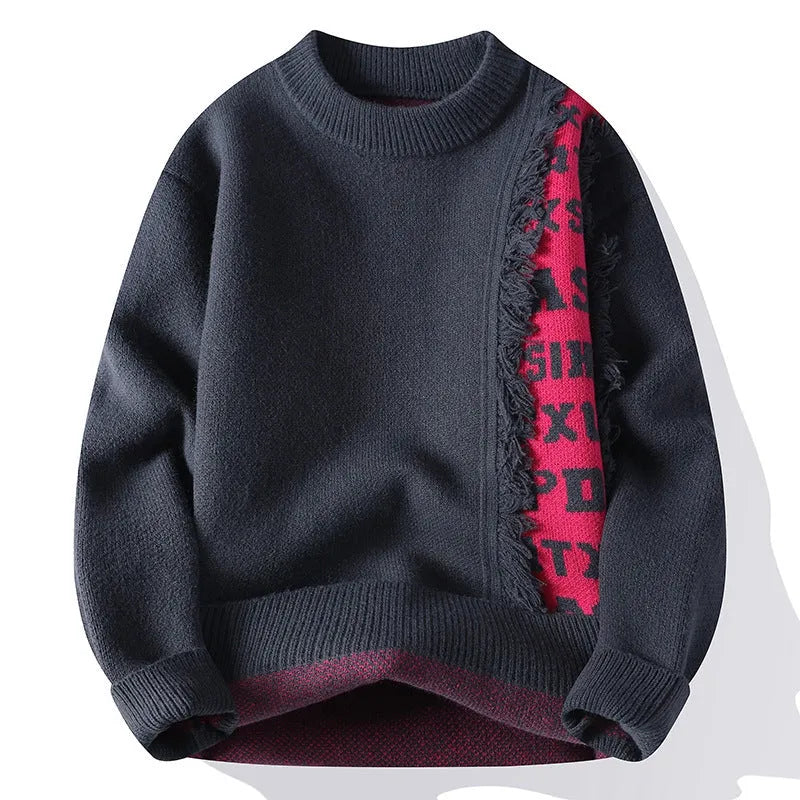 Men's loose fit knitted pullover sweater with ribbed hem in four colour options