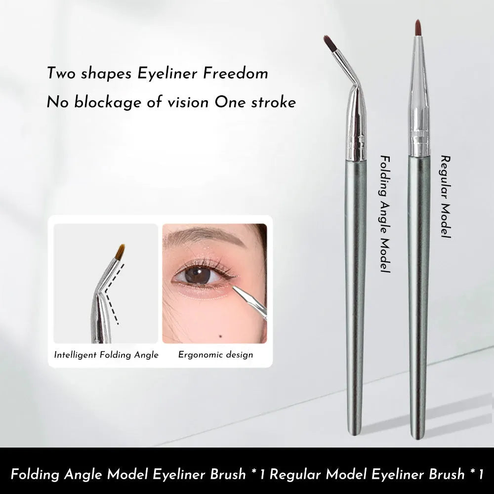 Bend head eyeliner brush for fine detail eye makeup and under eye concealer application