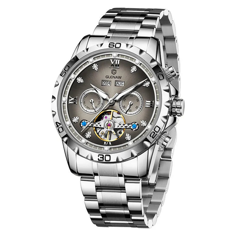 Men's automatic mechanical wristwatch with stainless steel strap in one of six colour options.
