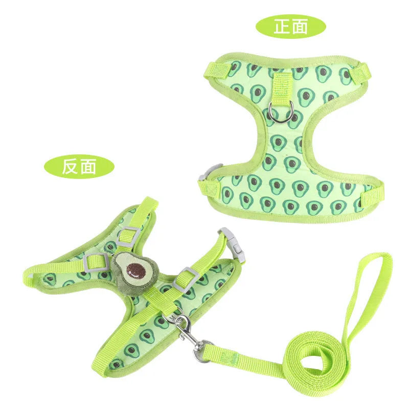 Reflective chest strap vest harness for small dogs with hand-holding rope in avocado colour