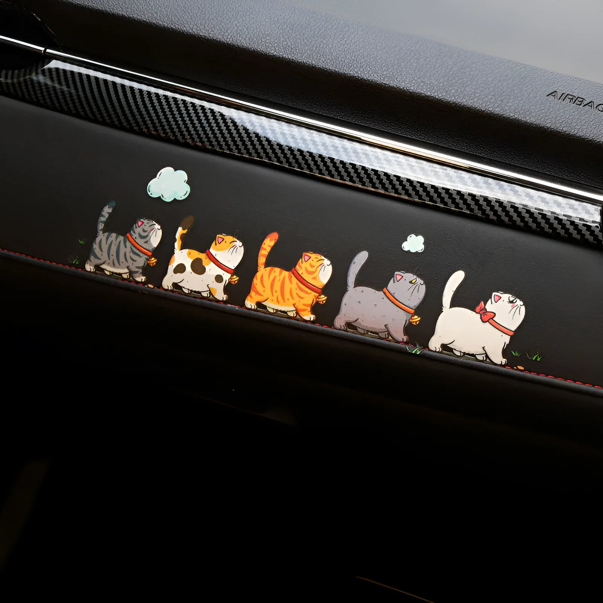 Five climbing cats car sticker on vehicle window showing PVC waterproof decal with humorous animal design