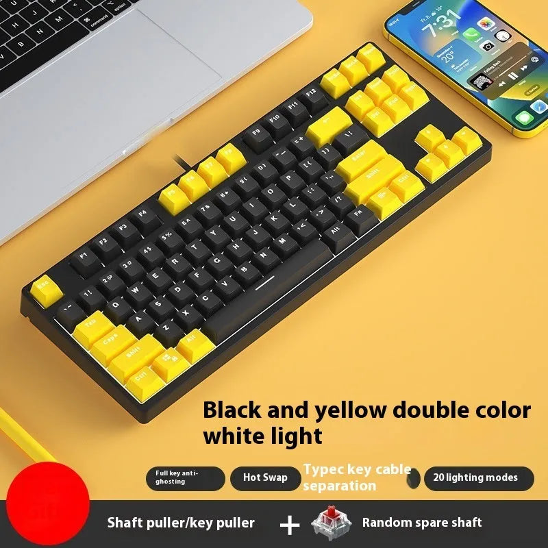 87-key wired mechanical keyboard with two-tone keycaps in orange and yellow colour combination