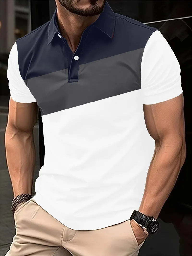 Men's 3D digital printed short sleeve T-shirt in pearl cotton fabric showing colour patterns