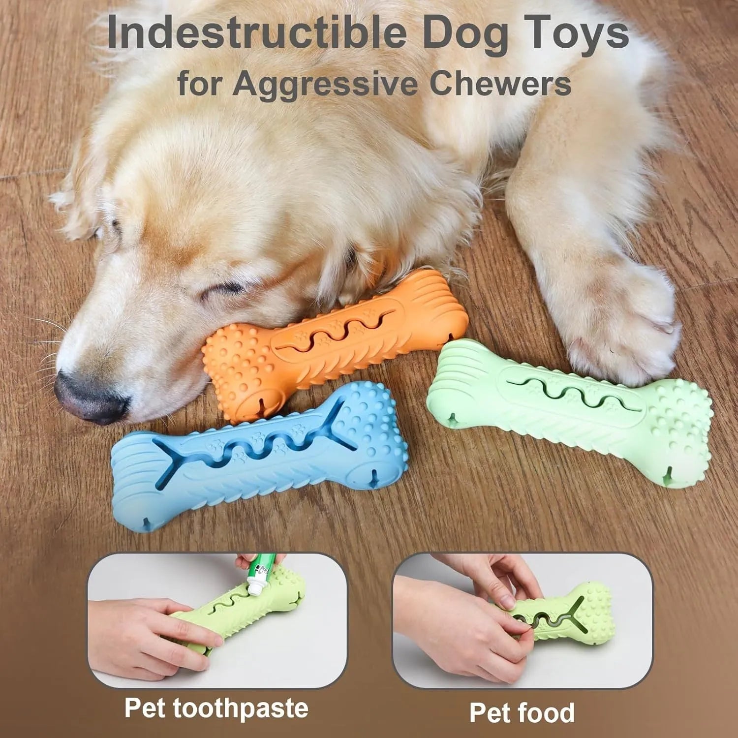 Natural rubber bone-shaped dog chew toy for aggressive chewers in blue colour