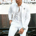 White men's slim fit two-piece wedding suit with cotton and acetate fibre construction