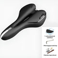 Bicycle cushion saddle with silicone padding and waterproof cover alongside wrench and tire patch accessories
