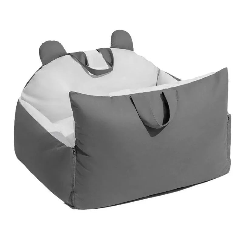 Four Seasons universal removable washable dog car kennel in blue beige colour showing M and L size options