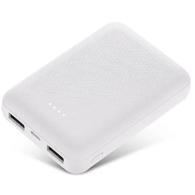 Ultra-thin 10000mAh power bank with multi-U port charging in black or white