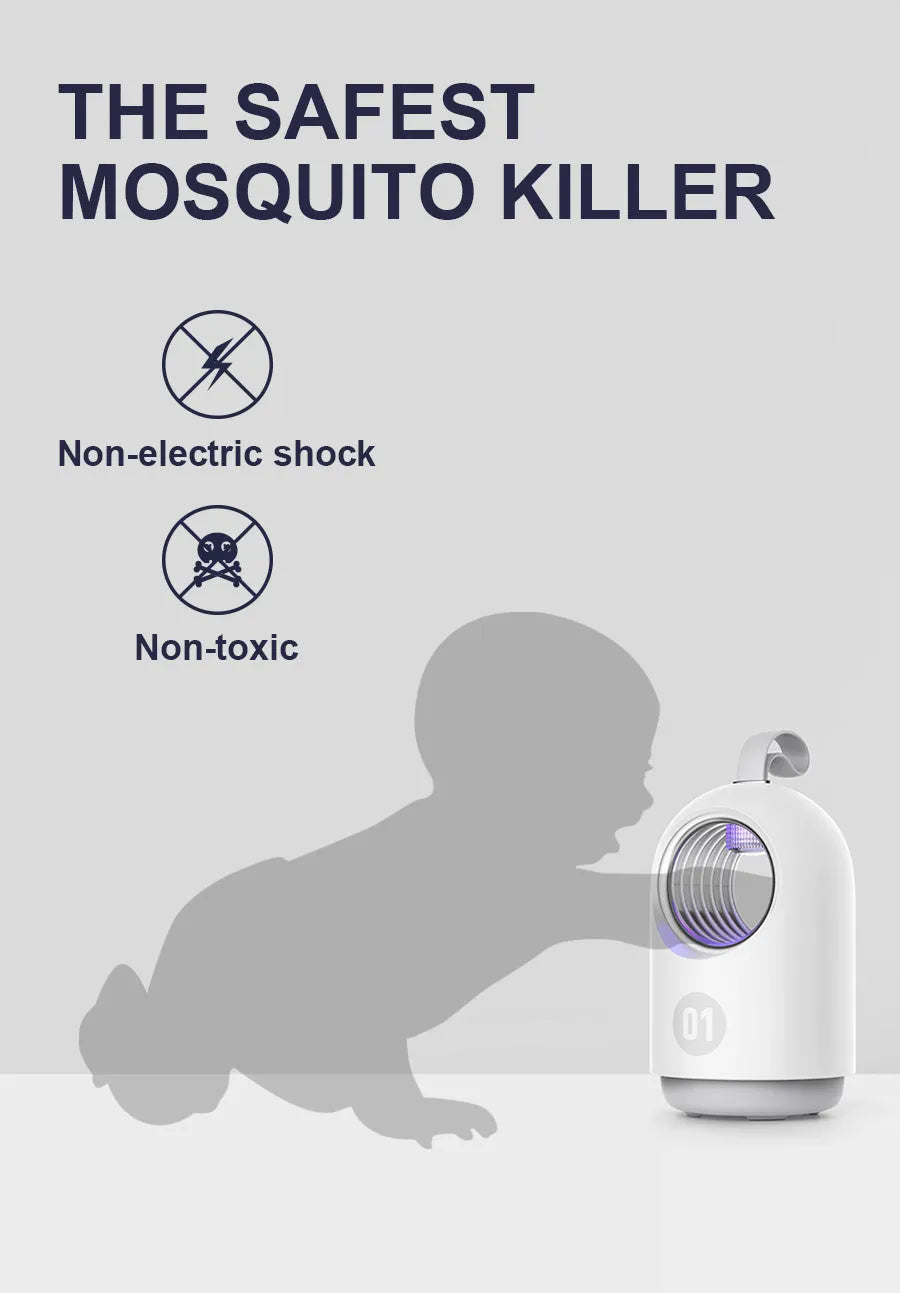 Blue and white indoor mosquito killer lamp with UV light and silicone carry handle for rooms up to 20 square metres