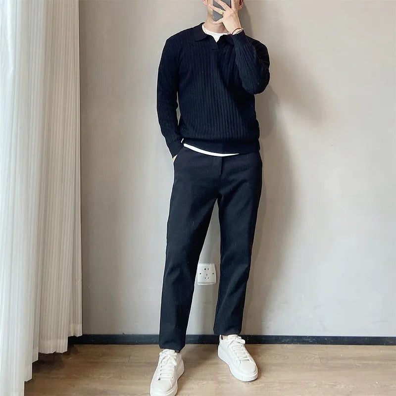 Boys' striped loose knit sweater with a lapel collar in multiple colour options