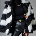 Women's faux fur coat with lapel contrast colour and fur collar in normal 50cm length