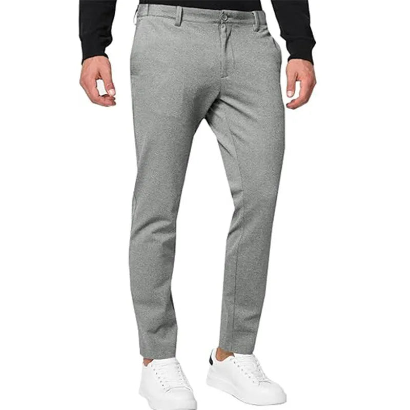 Men's slim-fit chino trousers in Army Green with tapered leg design and mid-waist construction