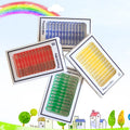 Set of 48 plastic educational microscope slides in red, green, yellow, and blue boxes for children's science observation.
