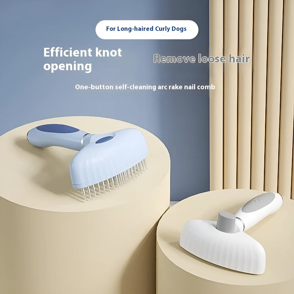 Double row stainless steel pet comb for dogs in azure light blue or apple white colour