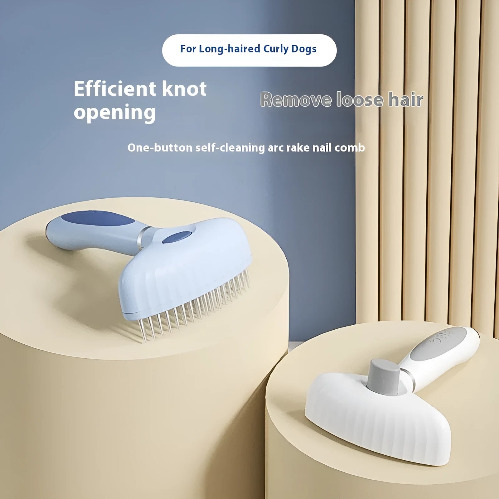 Double row stainless steel pet comb for dogs in azure light blue or apple white colour