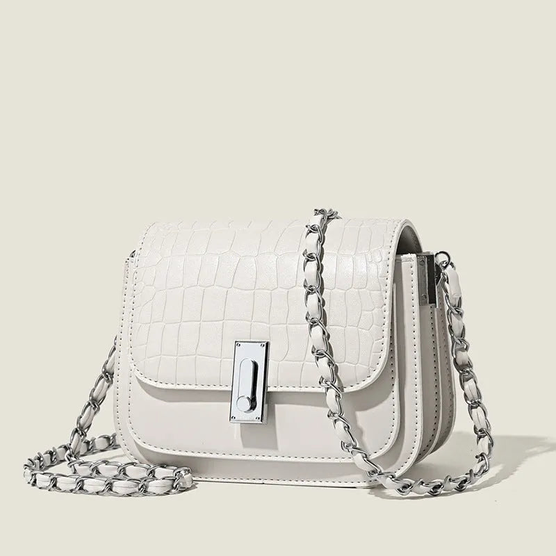 Soft PU women's shoulder bag with chain strap and horizontal square design in black colour