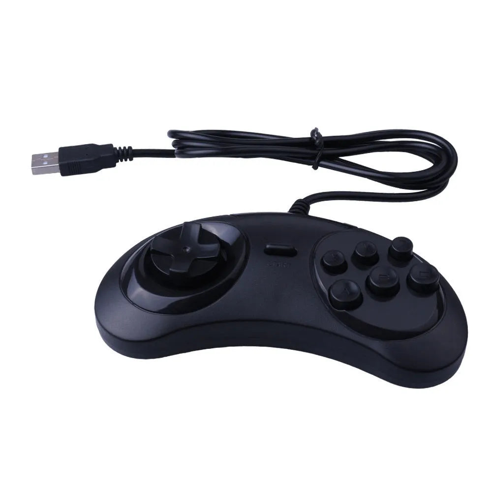 Black Sega USB computer game controller with 1.8 metre cable showing ergonomic design