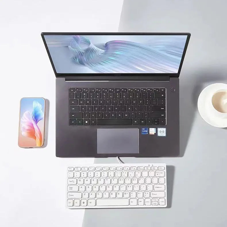 USB wired mini keyboard with noiseless keys in black, white, pink, or blue colours
