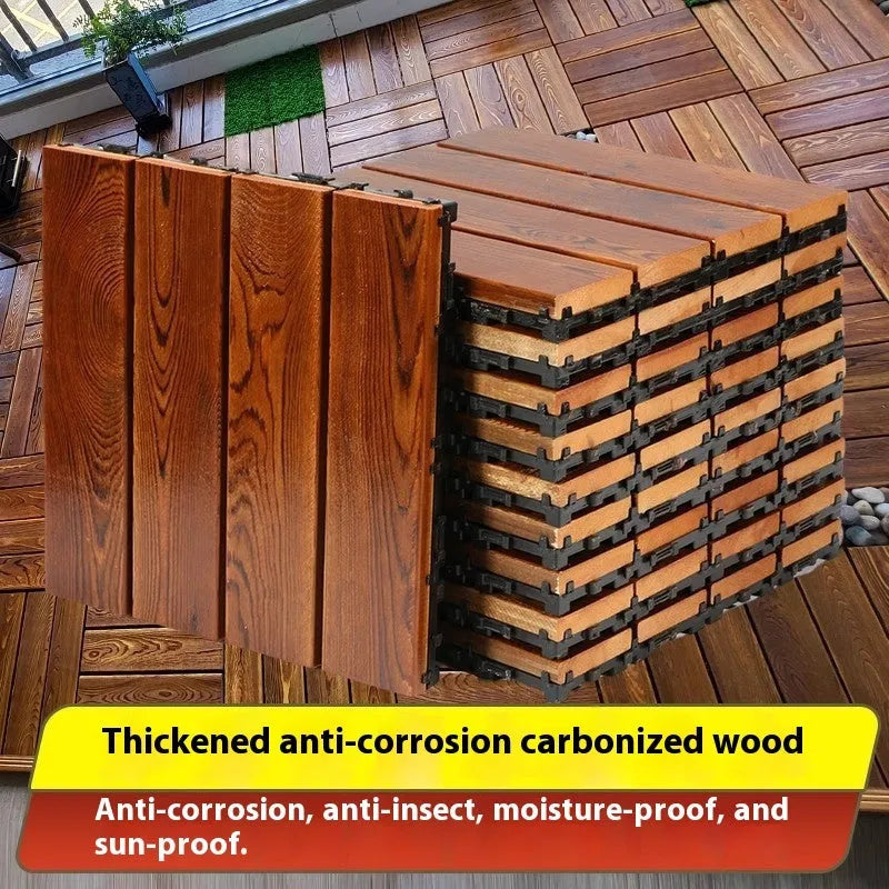 Camphor pine wood flooring tiles in 30x30cm squares with brushed durable finish