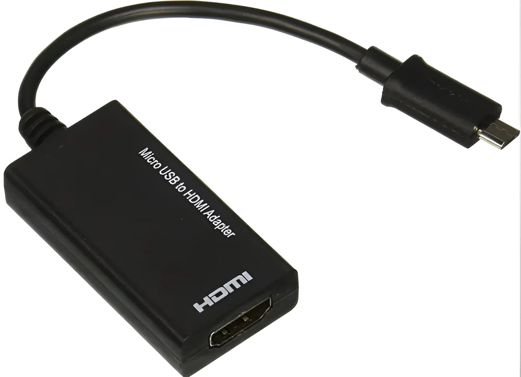 Black DisplayPort micro USB to HDMI adapter with a 12cm connecting cable.