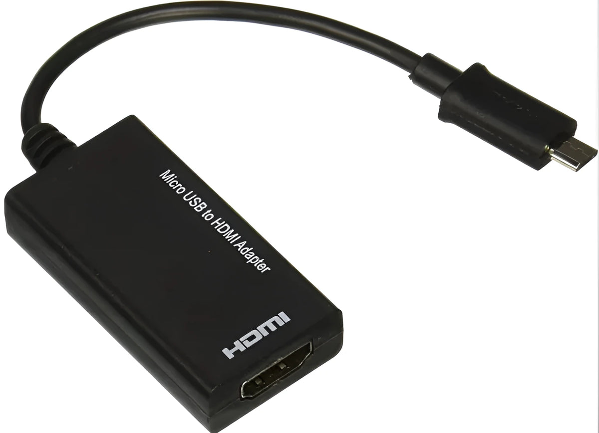 Black DisplayPort micro USB to HDMI adapter with a 12cm connecting cable.