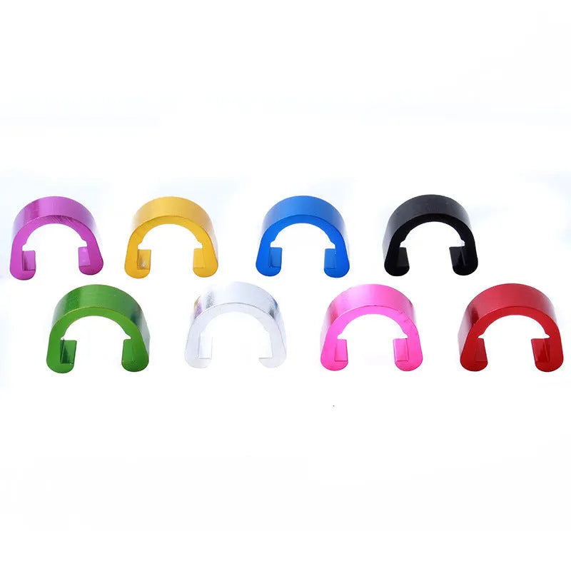 Ten small coloured aluminium C-shaped buckles for paracord and jewellery.