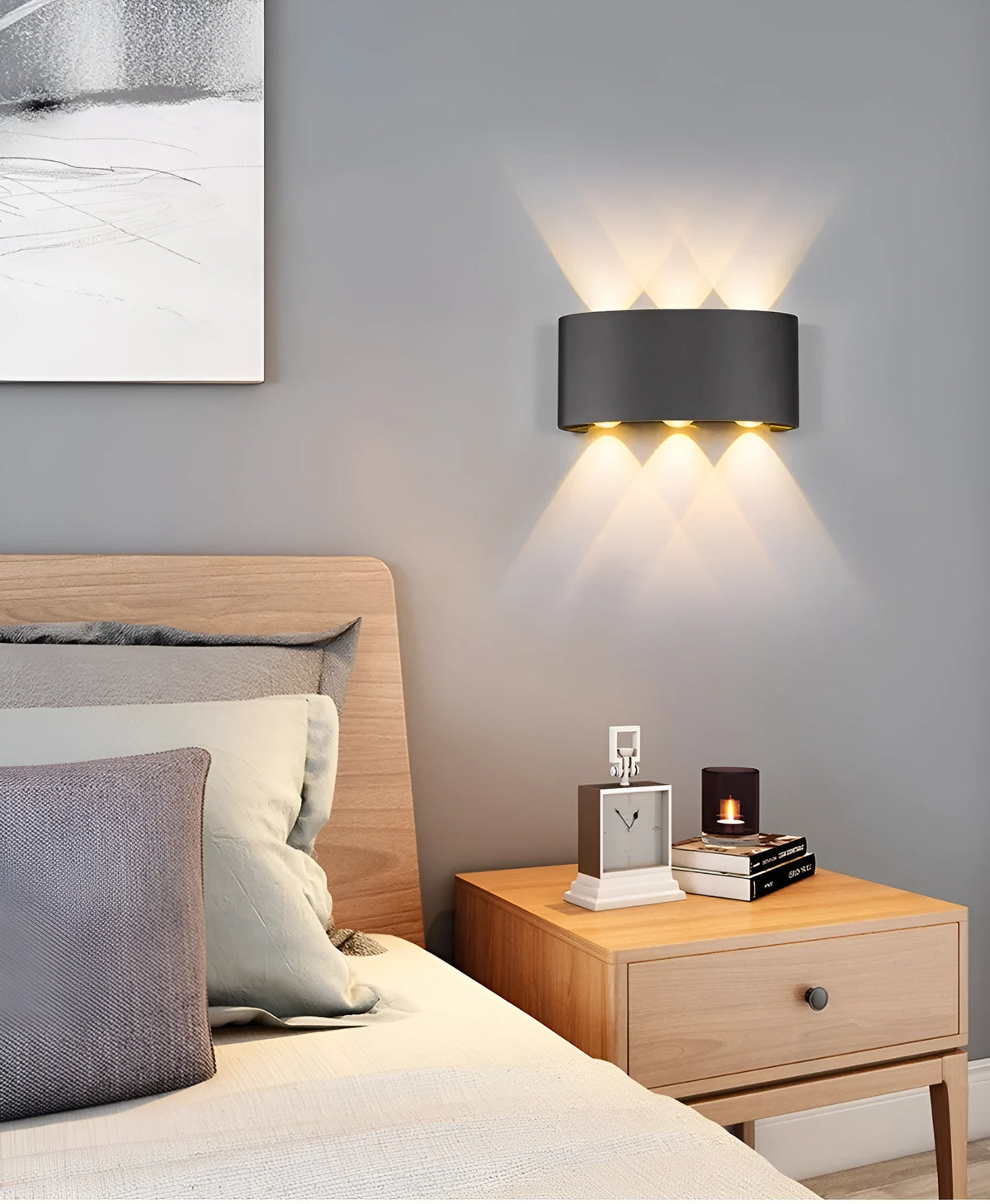 LED wall lamp with aluminium shell, white or black body, 2W 4W or 6W, warm or cold white light, 60 degree beam angle.