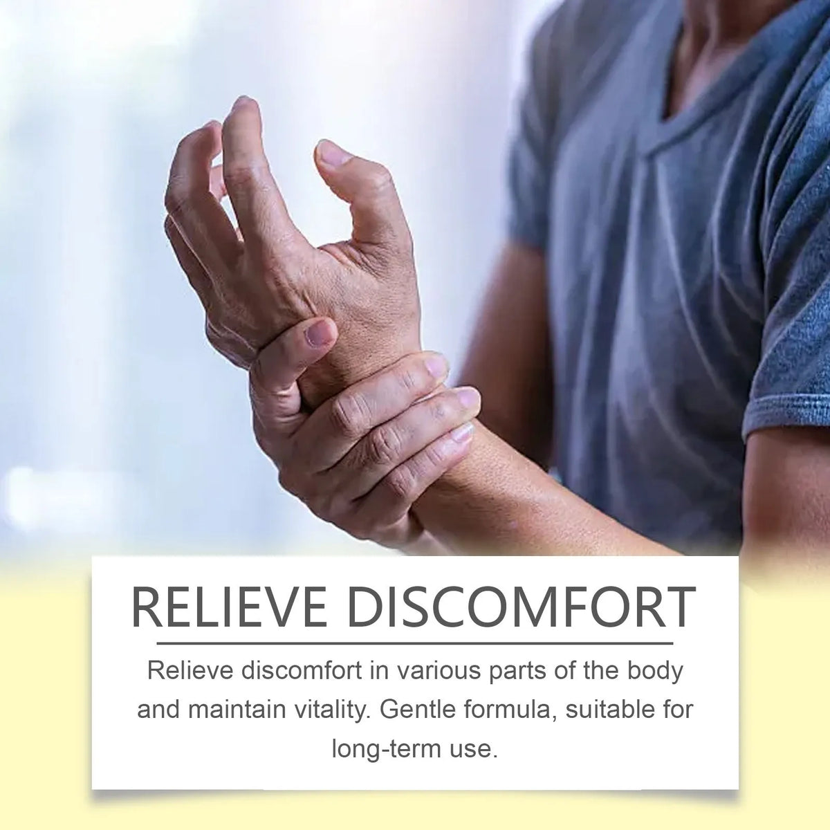 Body care adhesive wrap bottle containing 60 capsules for joint comfort and therapeutic massage applications