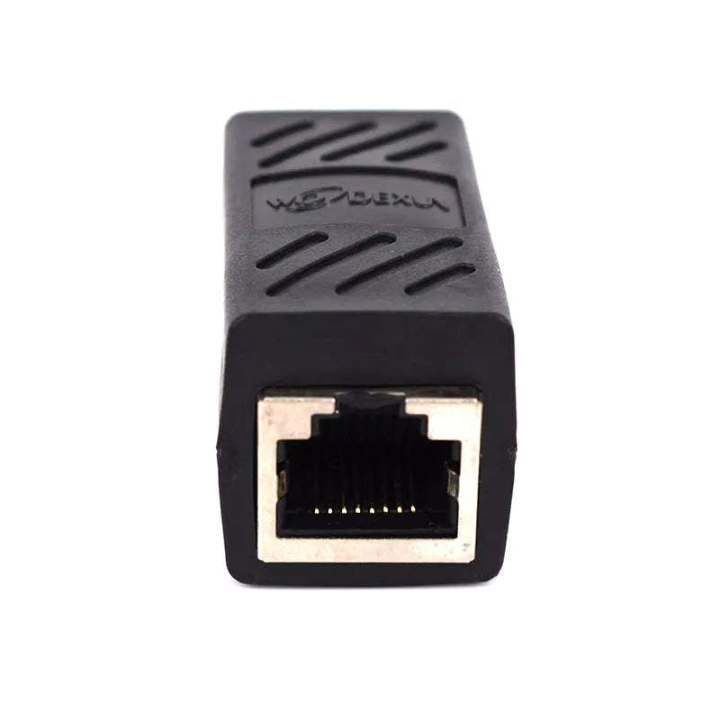 Black RJ45 network cable butt joint extender adapter with rotary union connector