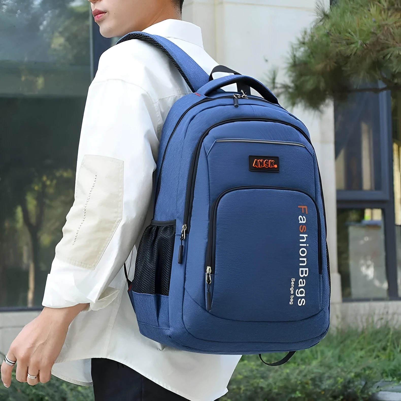 Street trend fashion backpack with multiple internal compartments and double shoulder straps in black colour