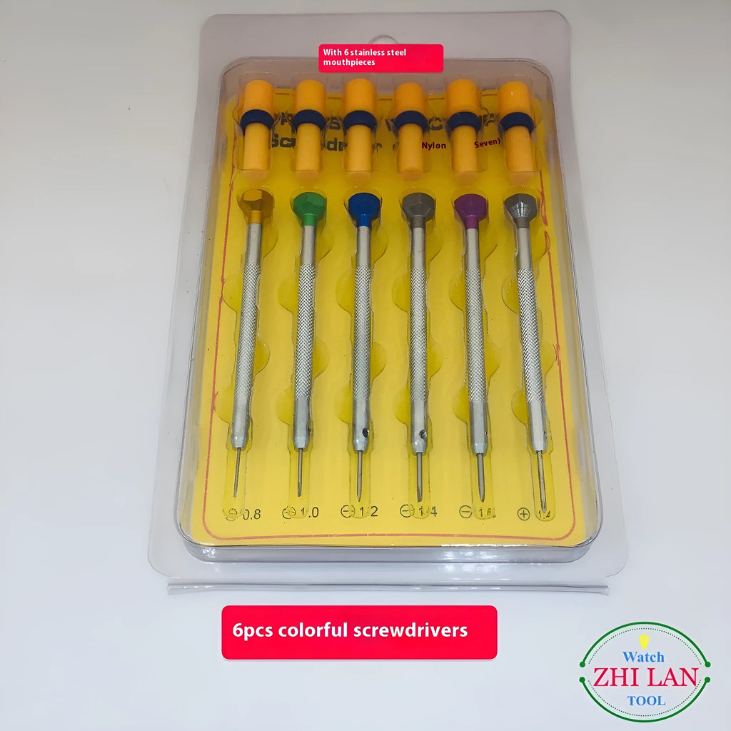 6PCs color aluminum suit watch repair screwdriver set with copper handles and spring steel heads