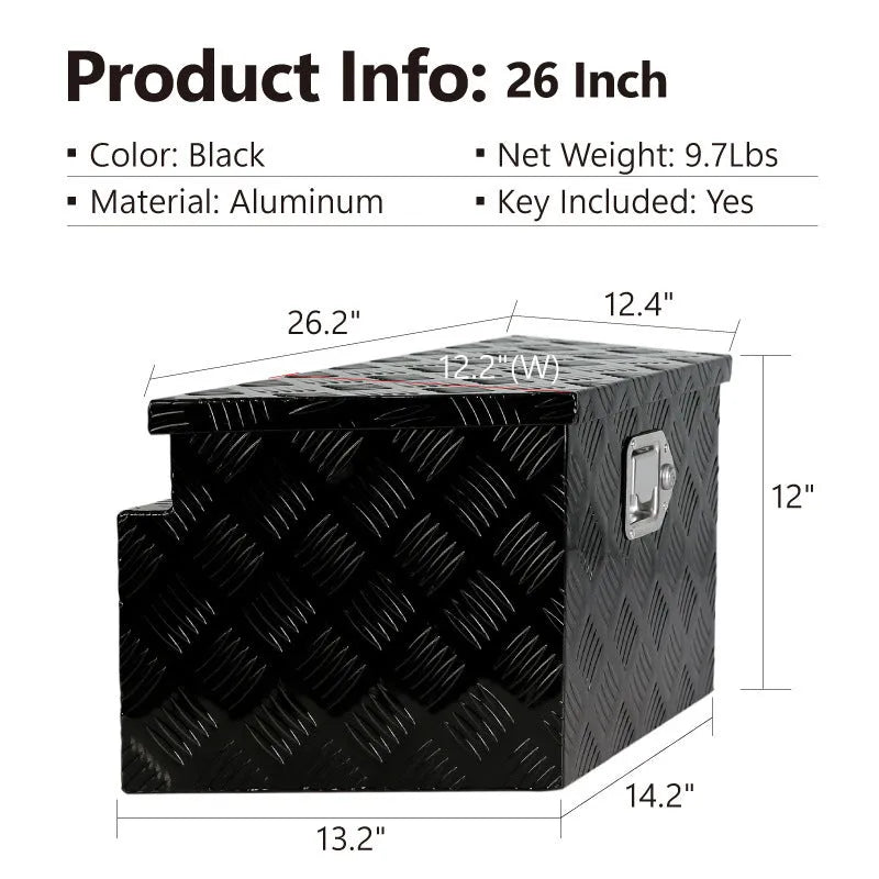 Black aluminium alloy 26-inch toolbox for industrial tool storage