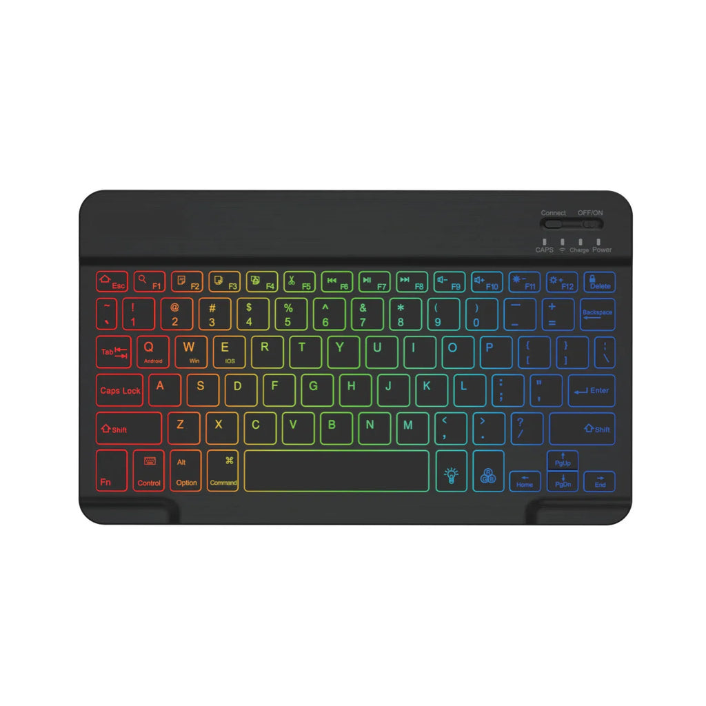 10-inch backlit Bluetooth keyboard for tablets with colourful RGB lighting in seven colour options