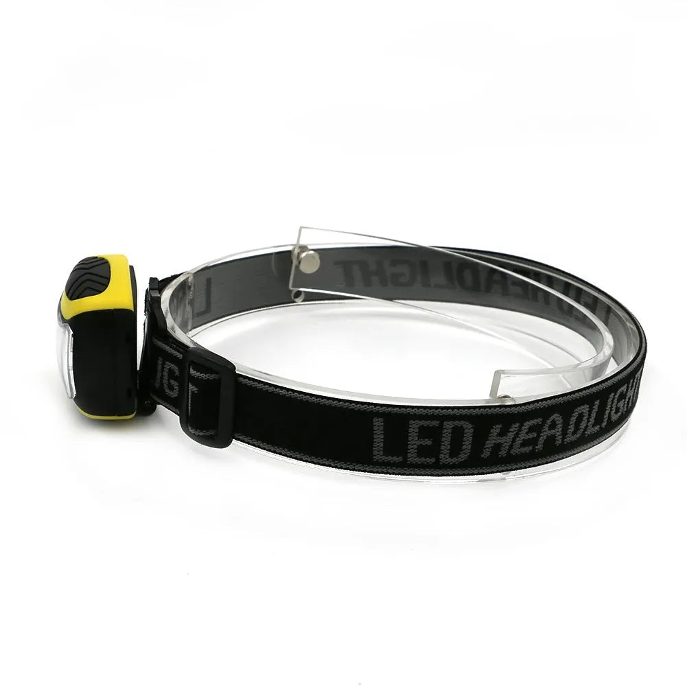 Yellow plastic headlamp with COB light source and adjustable headband