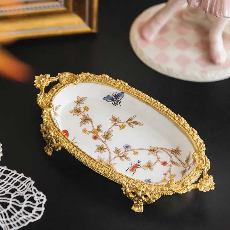 Aluminium jewellery storage dish with French Versailles carved crystal decorative tray design in two colour options