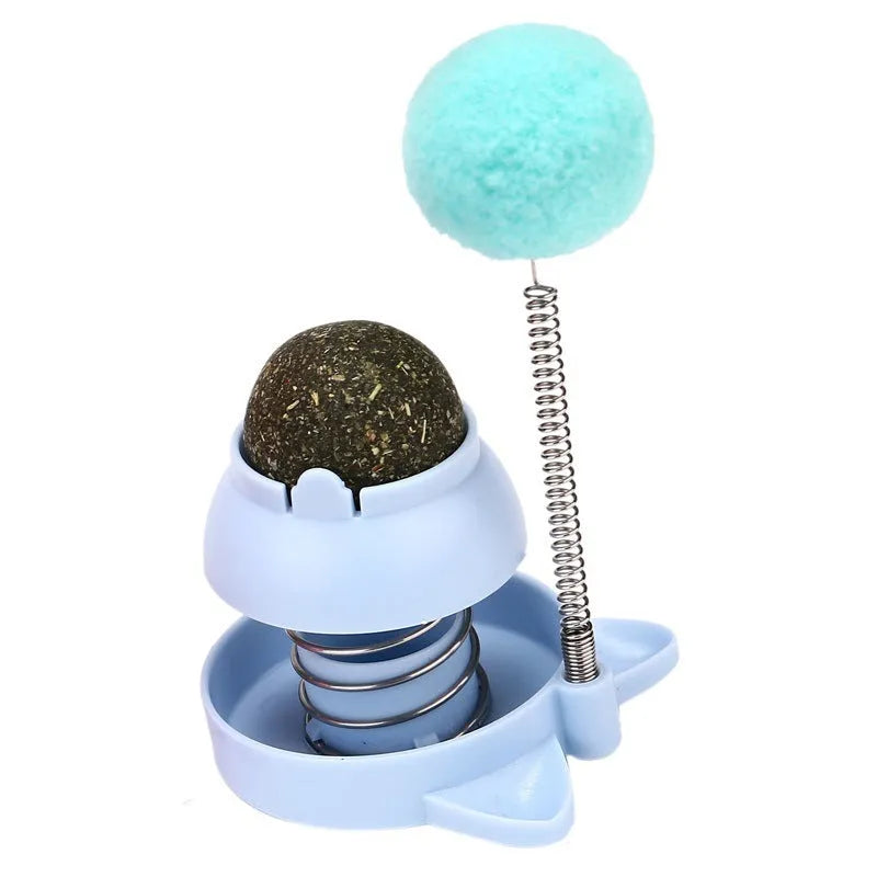Mint-flavoured cat toy ball in blue, orange or pink for self-play and teeth cleaning