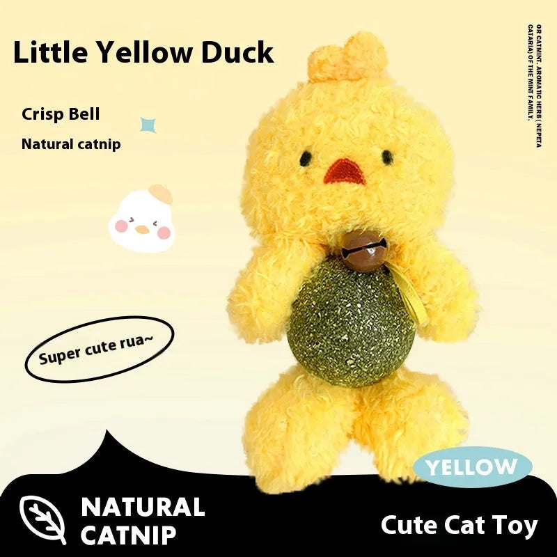 Plush catnip ball toy with bell for cats, shown in brown bear design