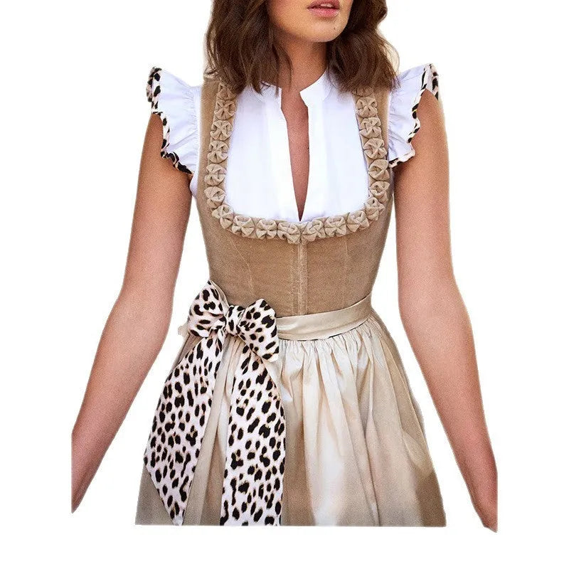 Khaki Oktoberfest beer style women's dress in cotton polyester fabric with elegant design