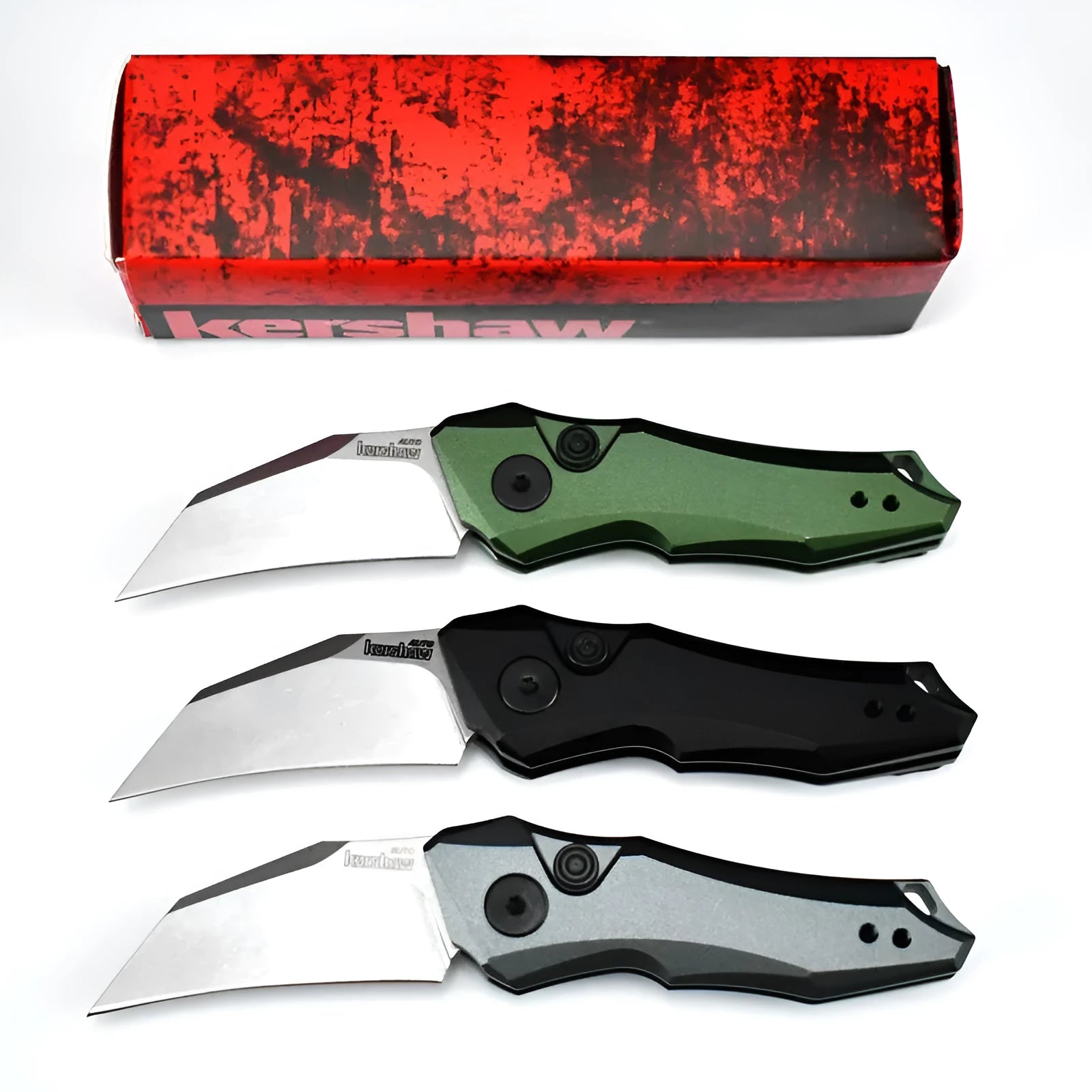 Outdoor folding pocket knife with metal construction in black, grey and green colour options