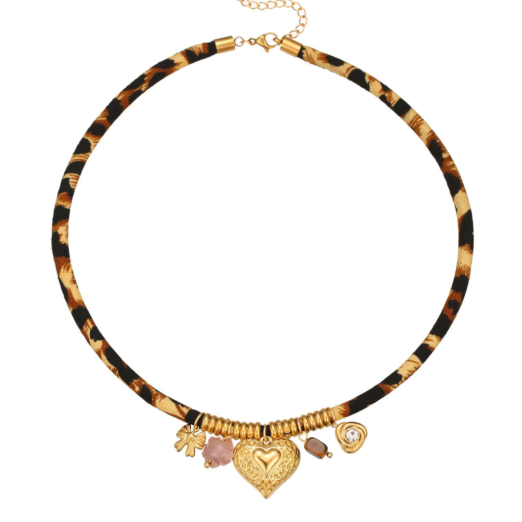 Leopard series geometric pendant stainless steel necklace with 18K gold electroplating on adjustable chain